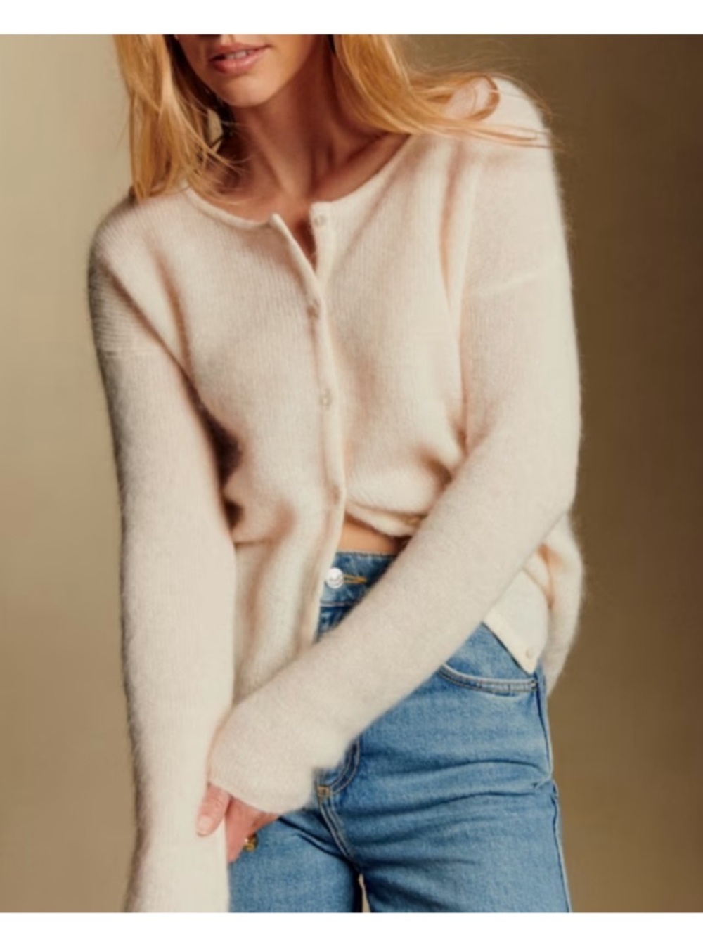 Sezane Women's gaspard cardigan in Soft Peach (mohair alpaca blend)